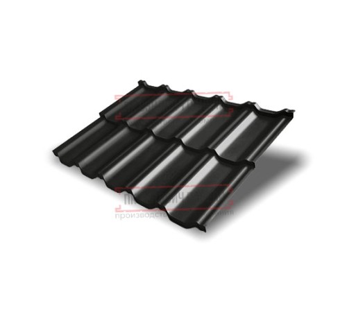 Металлочерепица модульная Квинта Uno 3D RAL9005 Quarzit lite-0,5