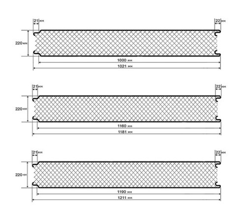 Сэндвич панели гладкие с пенополиизоциануратом, ширина 1000 мм, толщина 220 мм, 0.5/0.5, RAL9002