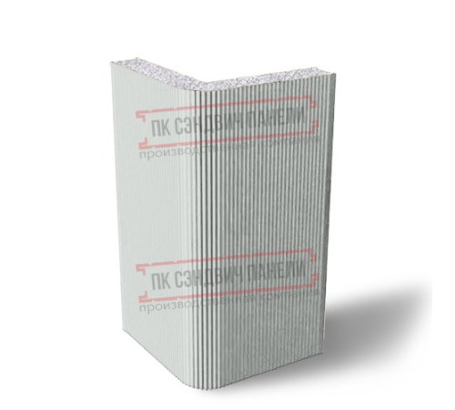 Угловая сэндвич-панель вертикальная из пенополистирола, 0.5/0.5, ширина 1200 мм, толщина 30 мм, RAL7047