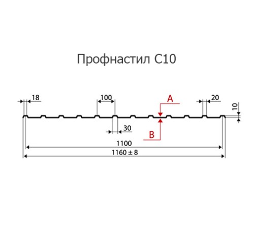 Продольно гнутый профнастил для укрытий конвейеров С10ПГ-1160, 0,9, оцинкованный