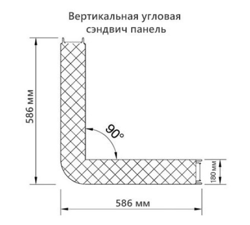 Угловая сэндвич-панель вертикальная из минеральной ваты, 0.5/0.5, ширина 1000 мм, толщина 180 мм, RAL9002