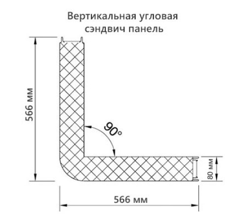 Угловая сэндвич-панель вертикальная из минеральной ваты, 0.5/0.5, ширина 1000 мм, толщина 80 мм, RAL6002