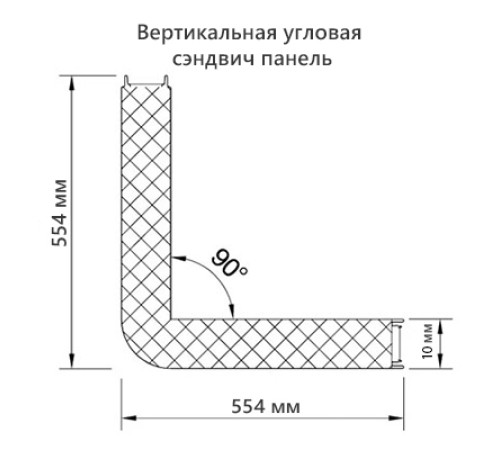 Угловая сэндвич-панель вертикальная из минеральной ваты, 0.5/0.5, ширина 1200 мм, толщина 10 мм, RAL6002