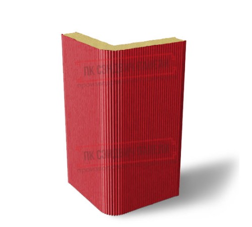 Угловая сэндвич-панель вертикальная из пенополиуретана, 0.5/0.5, ширина 1000 мм, толщина 30 мм, RAL3020