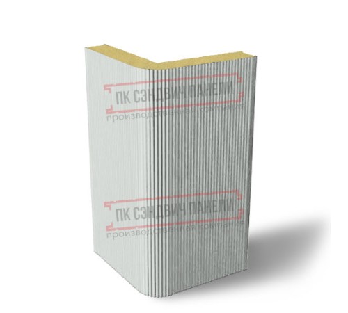 Угловая сэндвич-панель вертикальная из пенополиизоцианурата, 0.5/0.5, ширина 1000 мм, толщина 40 мм, RAL7035