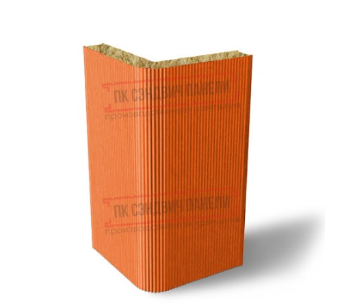 Угловая сэндвич-панель вертикальная из минеральной ваты, 0.5/0.5, ширина 1000 мм, толщина 40 мм, RAL2004