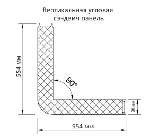 Угловая сэндвич-панель вертикальная из пенополиуретана, 0.5/0.5, ширина 1000 мм, толщина 30 мм, RAL1014
