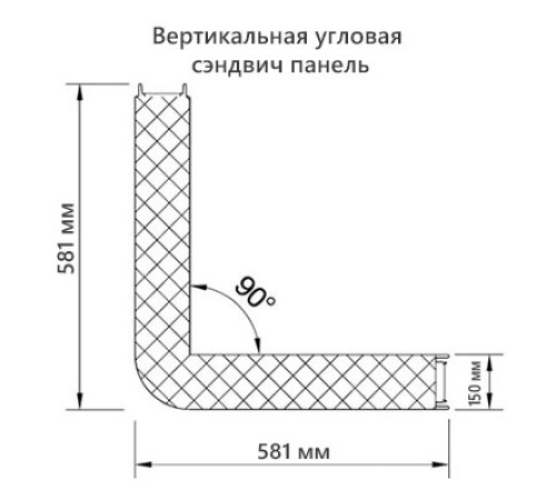 Угловая сэндвич-панель вертикальная из минеральной ваты, 0.5/0.5, ширина 1000 мм, толщина 150 мм, RAL6018