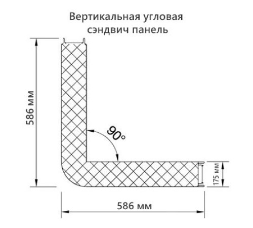 Угловая сэндвич-панель вертикальная из пенополистирола, 0.5/0.5, ширина 1000 мм, толщина 175 мм, RAL3020