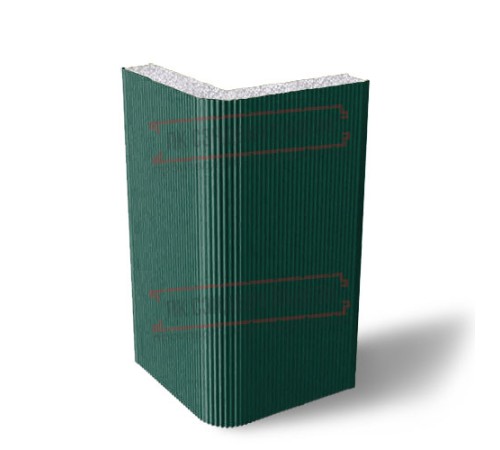 Угловая сэндвич-панель вертикальная из пенополистирола, 0.5/0.5, ширина 1000 мм, толщина 60 мм, RAL6005