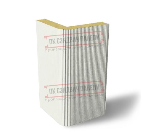 Угловая сэндвич-панель вертикальная из пенополиуретана, 0.5/0.5, ширина 1000 мм, толщина 60 мм, RAL9003