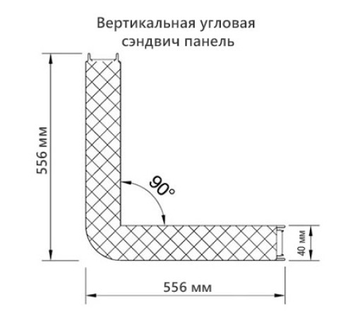 Угловая сэндвич-панель вертикальная из пенополиуретана, 0.5/0.5, ширина 1000 мм, толщина 40 мм, RAL3005